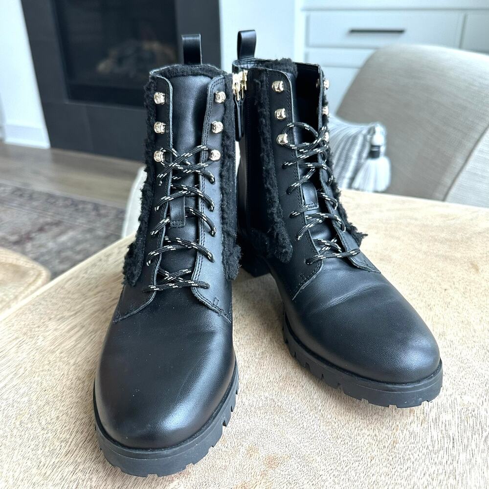 Kate‎ Spade Raquelle Lace-Up Shearling Combat Boots, Black, Size 8.5 Combat Edgy